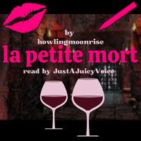 Cover with pink kiss mark, a pink stake, and two wine glasses over a dark cellar room and the title and creators written